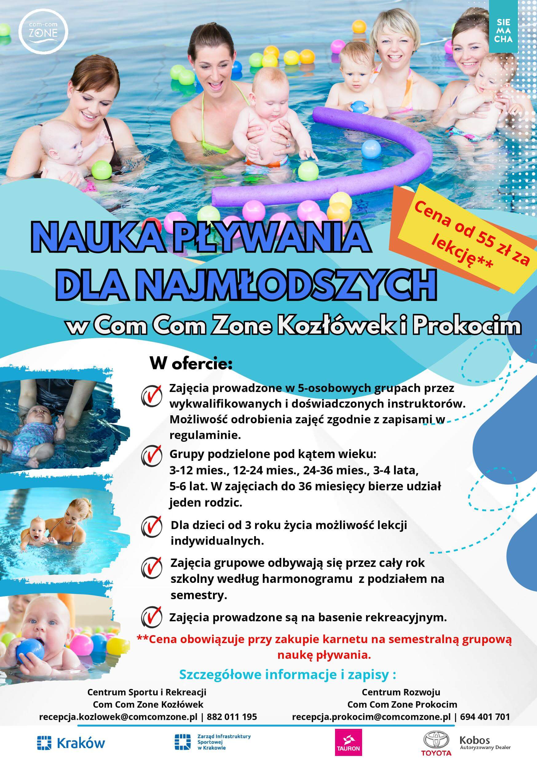 Nauka pływania dla dzieci od 3 miesiąca życia do 5 lat na basenie rekreacyjnym